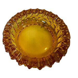 Vintage MCM Amber Hotnail Diamond Cuty Heavy Ashtray‎ 5" Diameter No chips